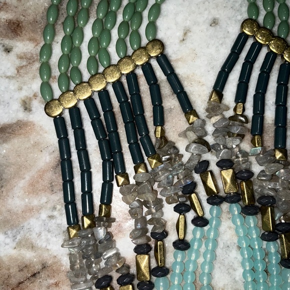 Lia Sophia Multi-Strand w Gemstones Statement Necklace – Green, Aqua & Grey Be - Picture 5 of 8